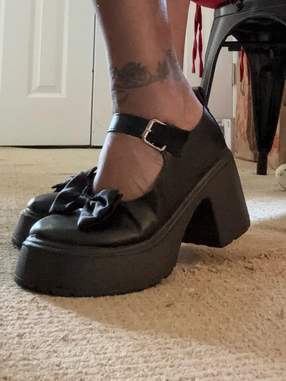 Black Mary Jane Platform Heels with Bow